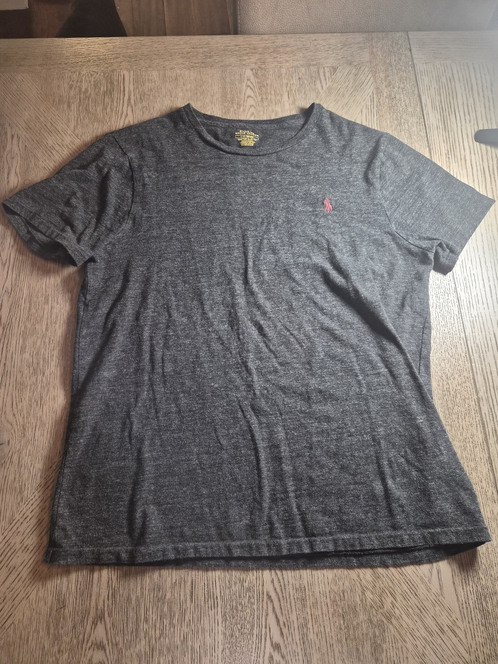 Ralph Lauren Women's Charcoal Heather Crew Tee with Pink Polo Pony